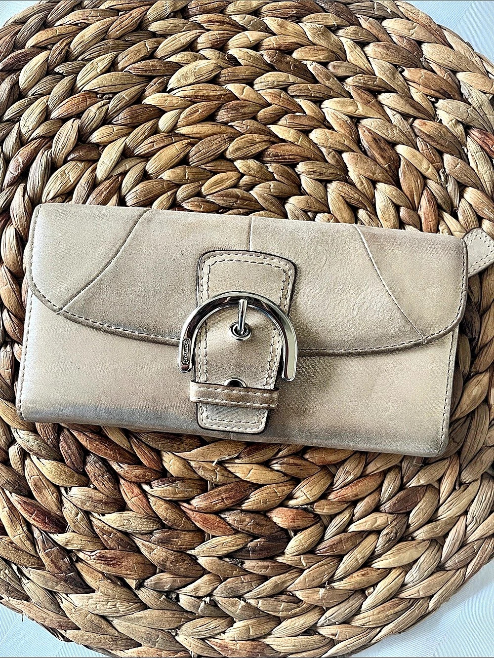 Coach Soho Buckle Slim Envelope Wallet Gold Leather Wallet
